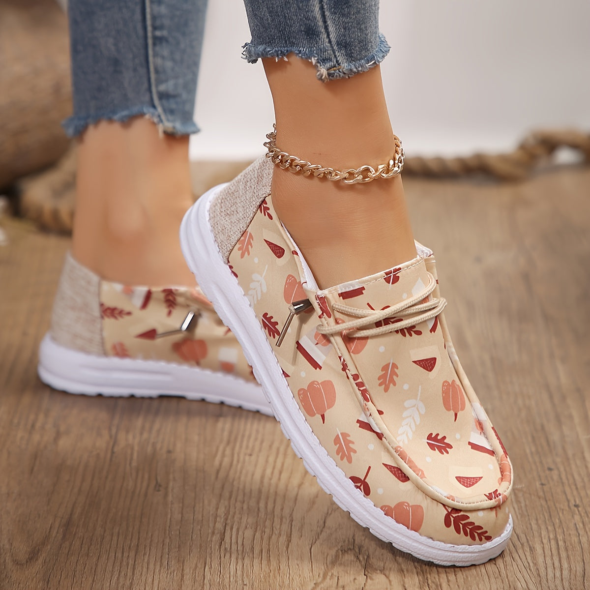 Women's Print Outdoor Casual Flat Shoes Lightweight Slip on Skate Shoes