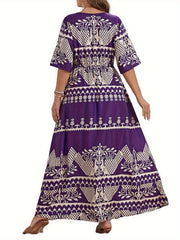 Boho Dress Women's Plus Floral Print Surplice Neck Maxi Dress