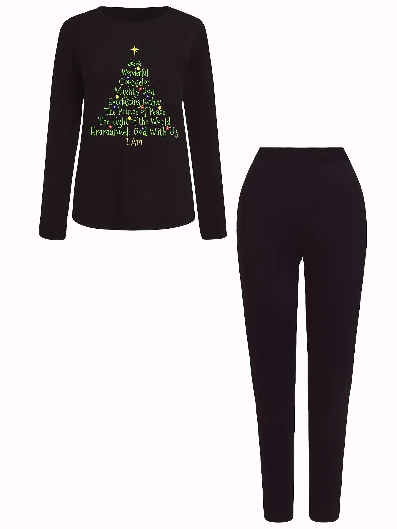 Women's Plus Christmas Tree Print Top & Leggings Set