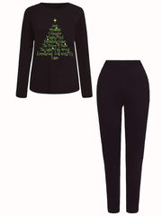 Women's Plus Christmas Tree Print Top & Leggings Set