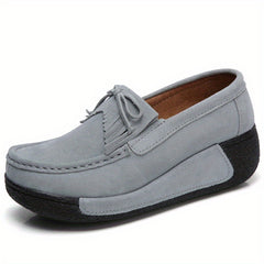 Women's Bowknot Platform Loafers Slip On Shoes