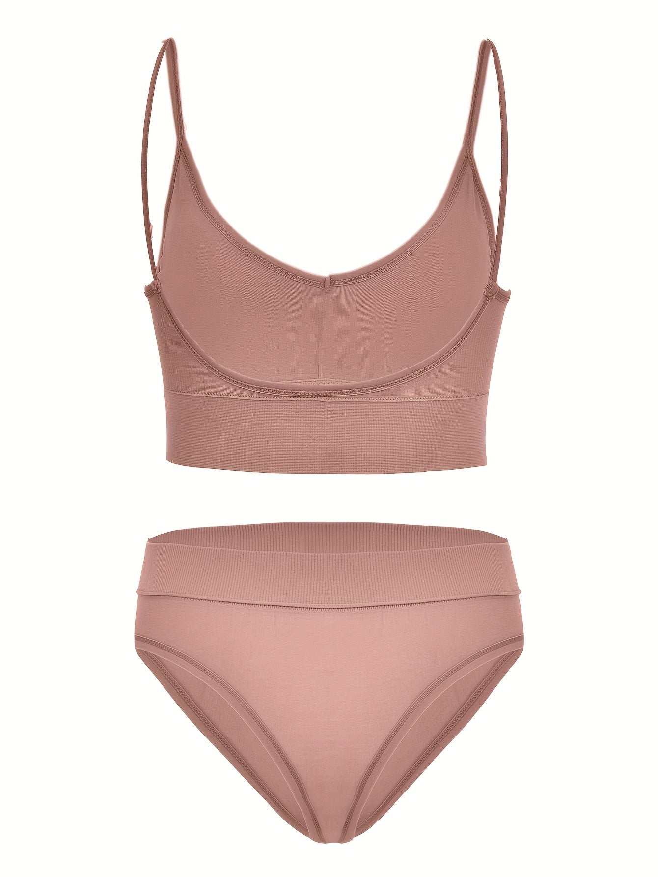 Solid Ribbed Bra & Panties Set Women's Underwear