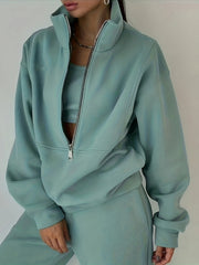 Solid Fleece Sweatshirt & Sweatpants Set