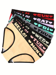 7pcs Letter Tape Briefs Mid Rise Panties Women's Lingerie