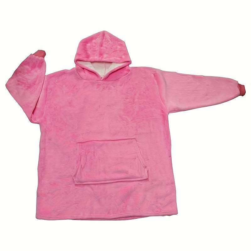 Thickened Hooded Flannel Blanket With Arm Sleeve Coldproof Wearable Blanket