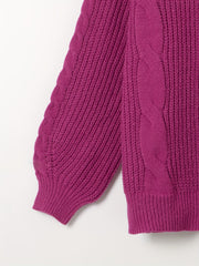 Casual Sweater Women's Plus Solid Cable Lantern Sleeve High Neck Jumpe