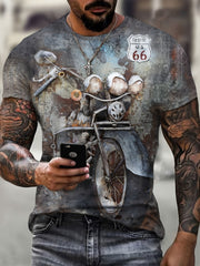 Motorcycle 3D Print Men's Retro Street Short Sleeve T Shirt