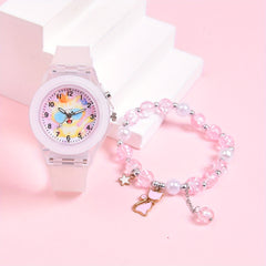 Girls' Cartoon Cat Glow in Dark Watch Set with Glasses Strap Bracelet