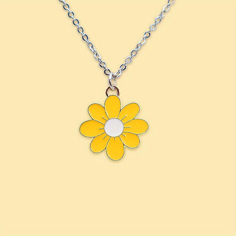 Girls Cartoon Flower Pendant Metal Necklace Stainless Steel Holiday Gift