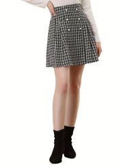 Plaid Print Button Skirt for Spring & Fall