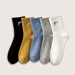 Men's Solid Crew Socks Breathable Comfy Casual Unisex Outdoor All Seasons