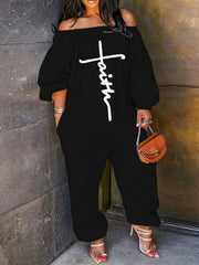 Off Shoulder Jumpsuit Long Sleeve Stretchy Summer Women's Clothing