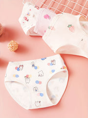 4pcs Girl's Cartoon Triangle Panties Elastic Waist Cotton Underwear