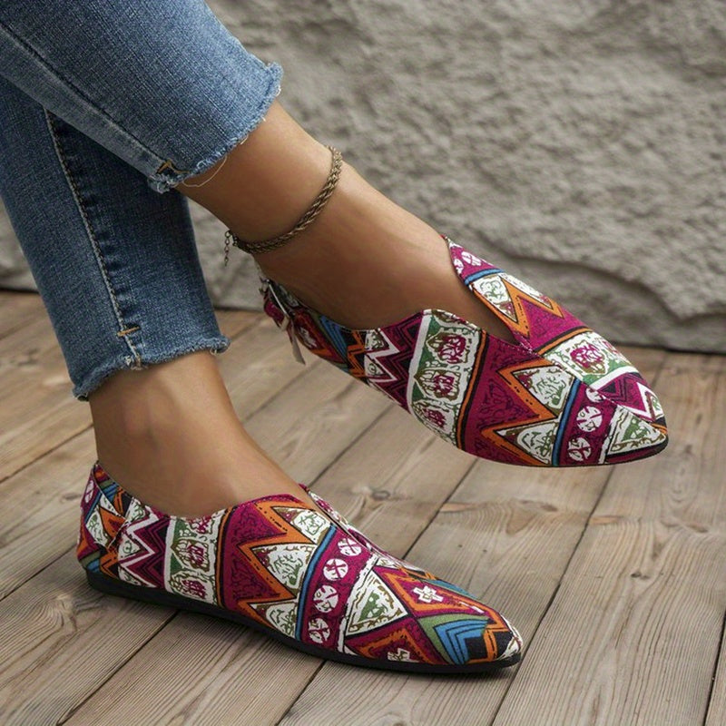 Bohemian Tribal Style Pointed Toe Slip On Canvas Flats