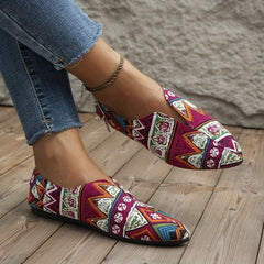 Bohemian Tribal Style Pointed Toe Slip On Canvas Flats