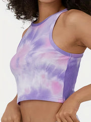 Tie Dye Crop Tank Top Crew Neck Summer Sleeveless Top Women's Clothing