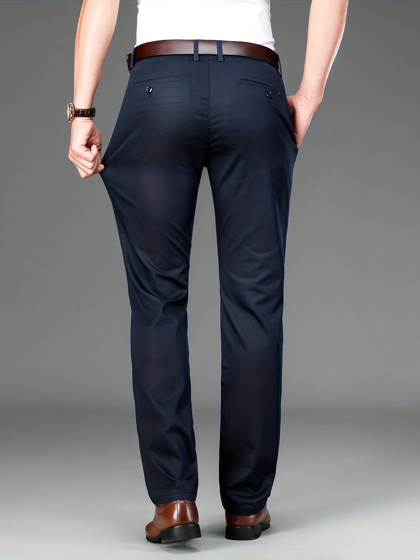 Men's Solid Mid Stretch Dress Pants Spring Summer Business