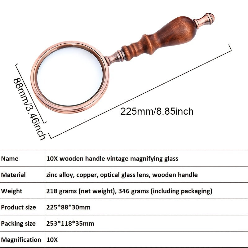 Vintage Magnifying Glass Wooden Handle Retro Handheld Magnifier