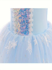 Cotton Sequin Puff Short Sleeve Embroidery Tutu Dress