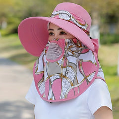 Chain Print Sun Hat w/ Breathable Cover UV Protection