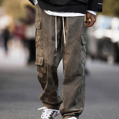 Men Camo Cotton Cargo Pants Retro Loose Trousers