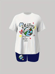 Earth Print Crew Neck Short Sleeve Top & Shorts Set