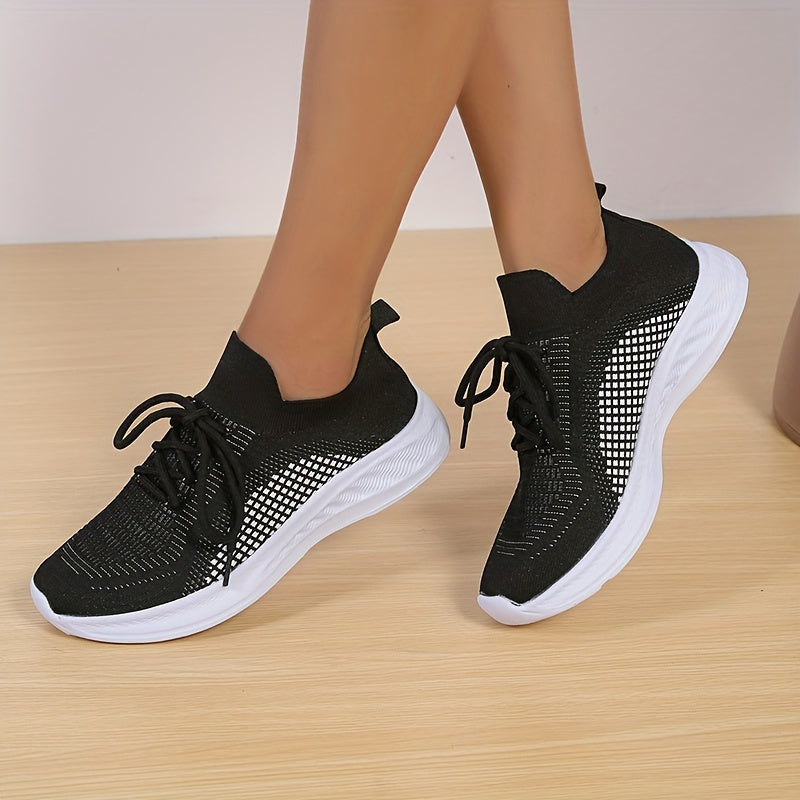 Sporty Outdoor Sneakers Women's Footwear Lace up Breathable Knit