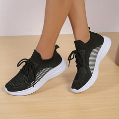 Sporty Outdoor Sneakers Women's Footwear Lace up Breathable Knit