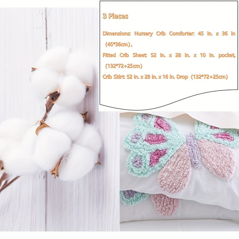 Girls Crib Bedding Set Butterfly Towel Embroidery Quilt Set