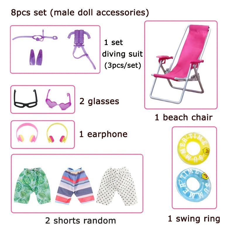 8PCS Pack Doll Clothes Bikini Beach Swimwear Set for 11 8in Dolls