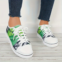 Women Cartoon Pattern Raw Trim Board Shoes Lightweight Low Cut Canvas Sneakers