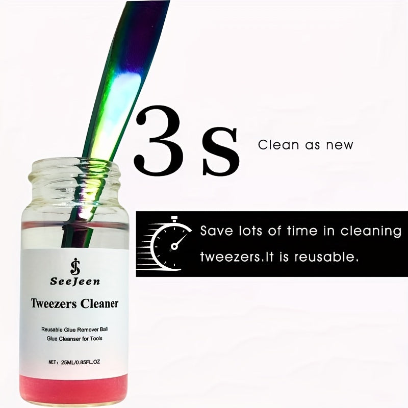 Jeen Eyelash Extension Tweezers Set with Cleaning Tool & Liquid Remover