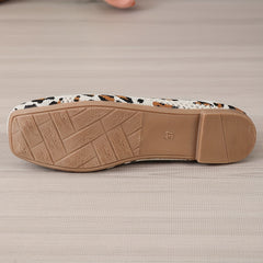 Leopard Print Square Toe Slip-On Loafers