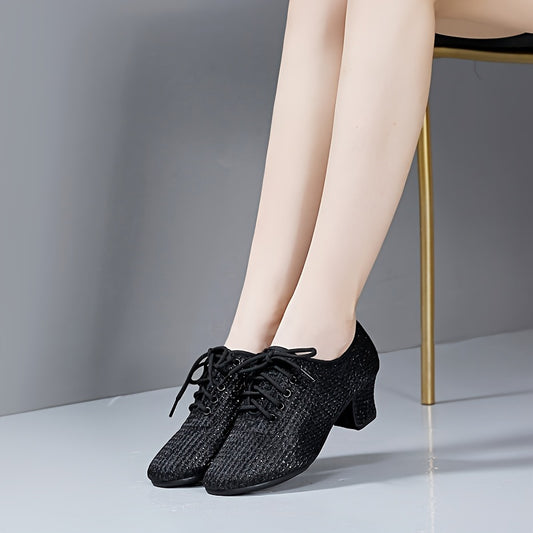 Women's Mesh Breathable Dance Shoes Chunky Heels Jazz Balloon Training Shoes