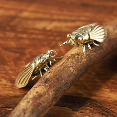 Brass Cicada Casting Statue Mini Animal Metal Figurine Keychain Ornament