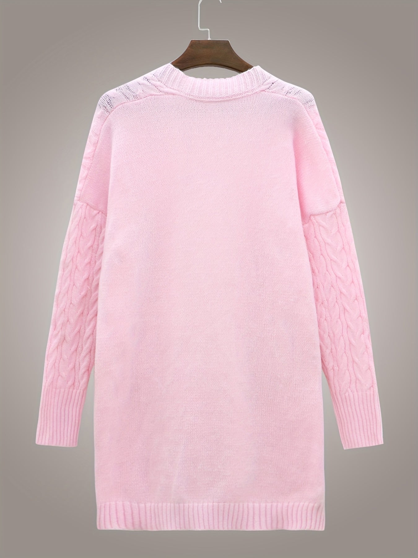 Solid Jacquard Open Front Cardigan With Pockets