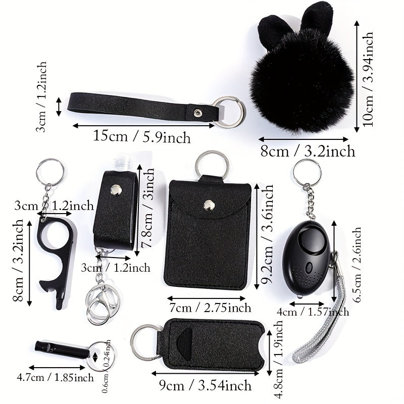 8 Pcs Women's Safety Keychain Set with Personal Alarm Pompom
