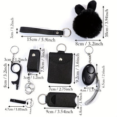 8 Pcs Women's Safety Keychain Set with Personal Alarm Pompom