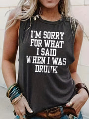 Funny Letter Print Tank Top Casual Crew Neck Summer Sleeveless Top
