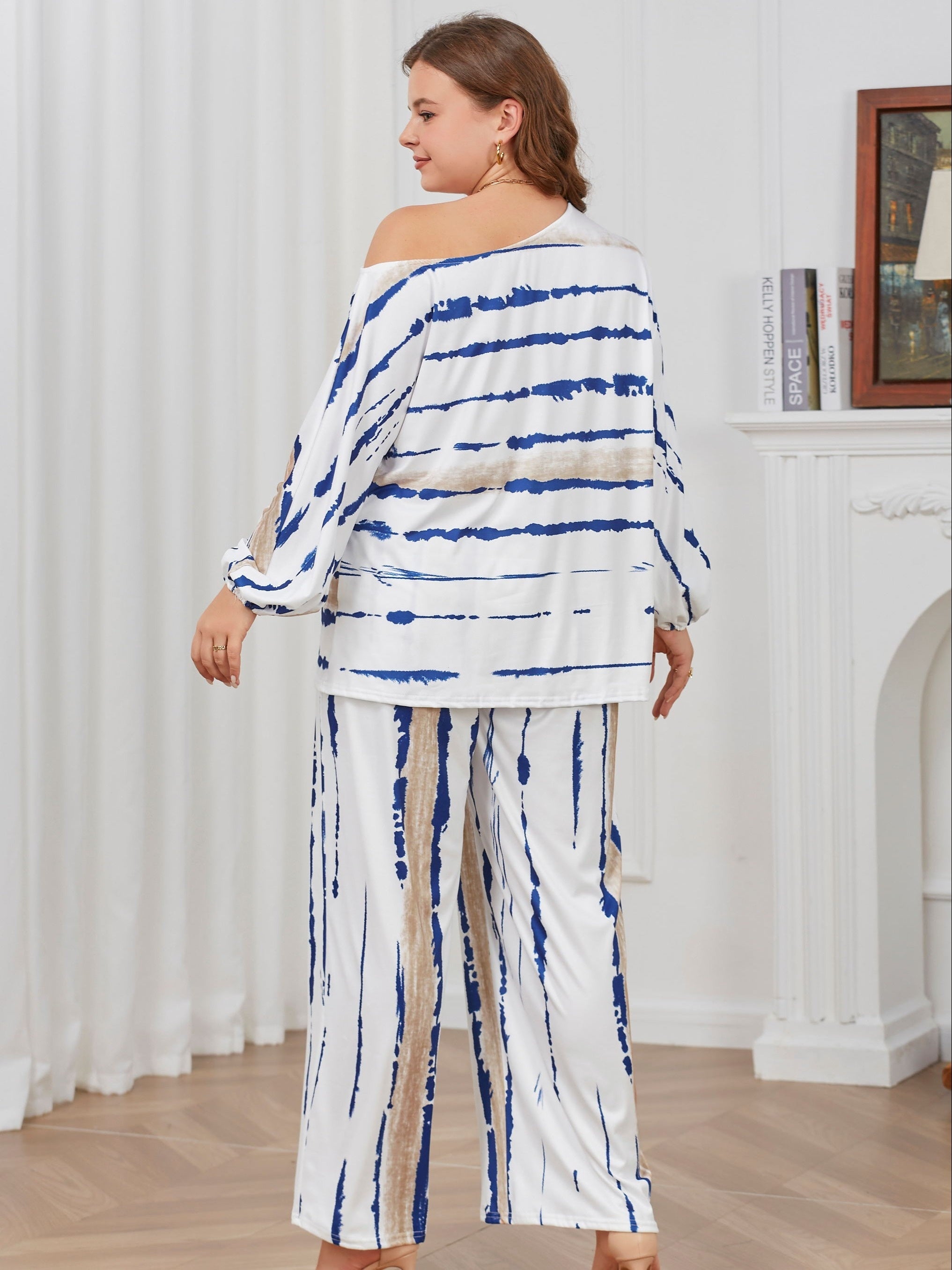 Tie Dye Off Shoulder Top & Wide Leg Pants Set