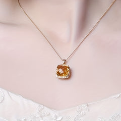 Golden Plated Yellow Zircon Citrine Pendant Clavicle Chain Necklace