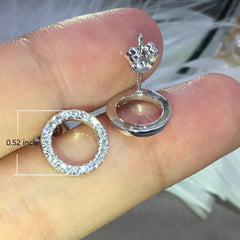925 Silver Circle Hoop Drop Earrings with Zircon Studs