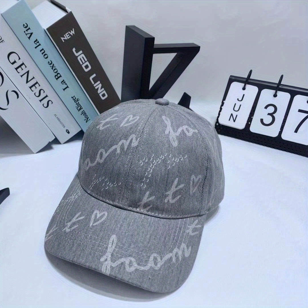 Letter Print Washed Denim Baseball Cap