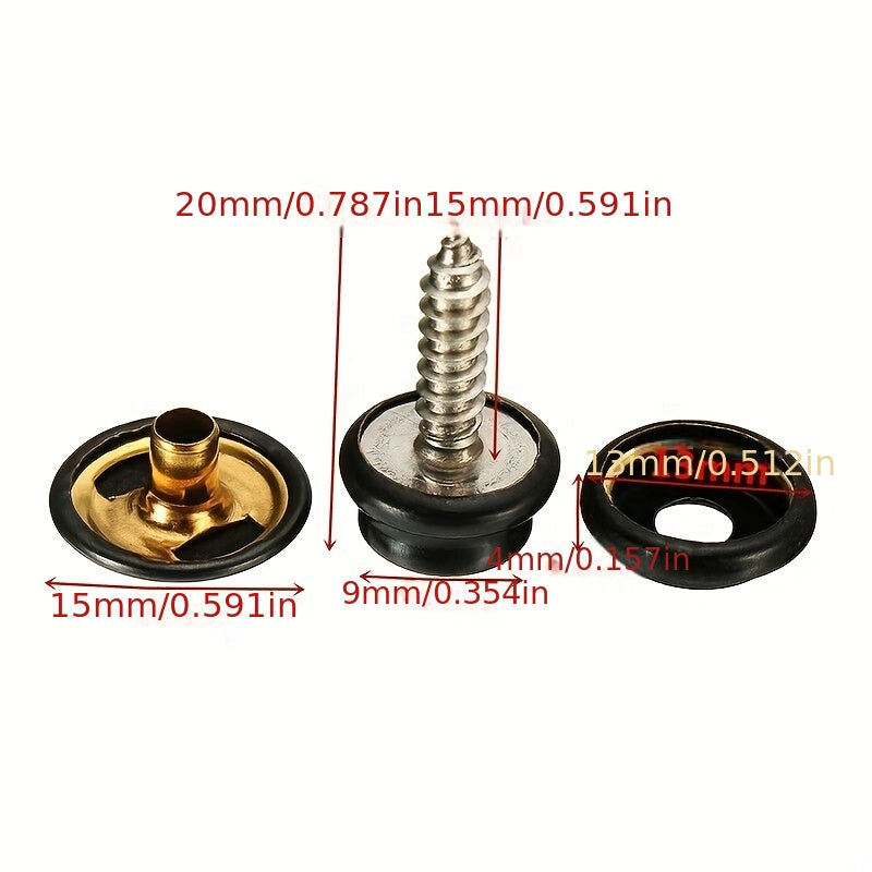 25 Sets 15mm Stainless Steel Screws Copper Buckle Waterproof Cloth Boat Cover