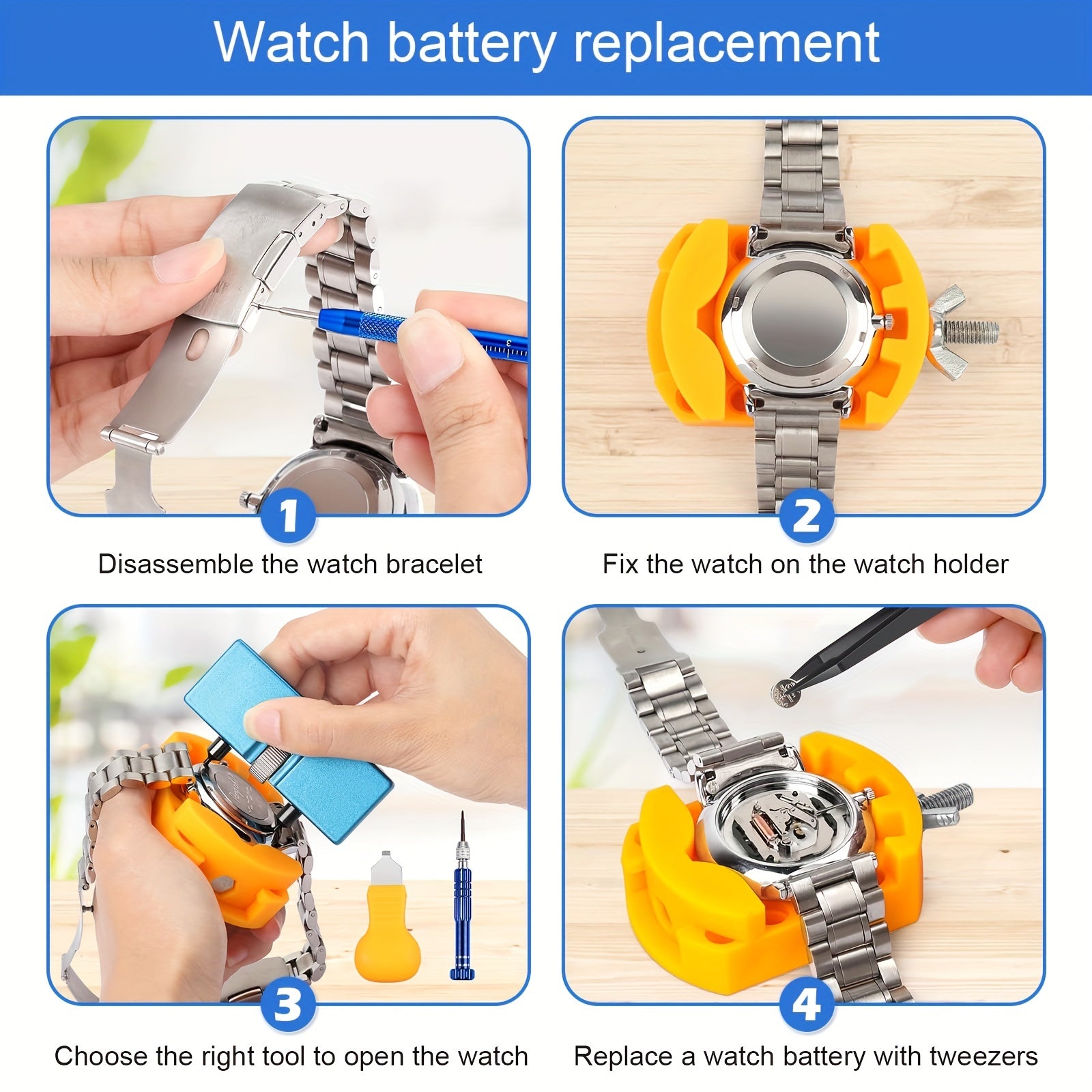 34pcs Watch Repair Kit w/ Link Removal & Resizing Tools & Opener Screwdriver Set
