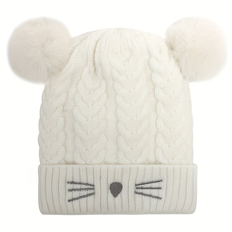 Kids Winter Hat with Plush Double Ball - Age 1-5