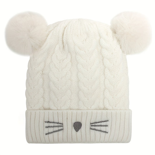 Kids Winter Hat with Plush Double Ball - Age 1-5