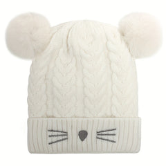 Kids Winter Hat with Plush Double Ball - Age 1-5