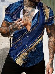 Abstract Print Men's Casual Short Sleeve Shirt for Summer Vacation