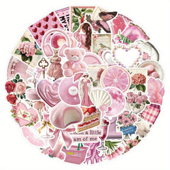 50 Pink Cartoon Vinyl Stickers Cats Floral Hearts Quotes Decals